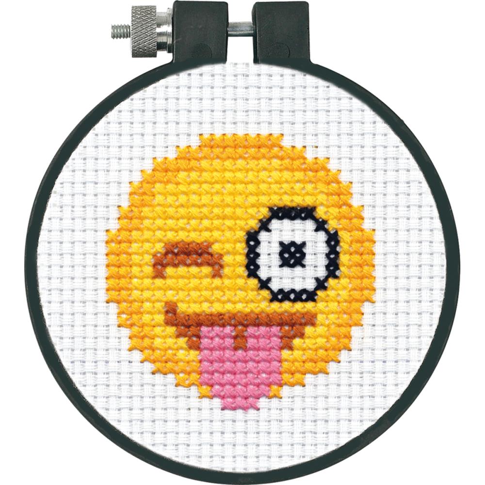 Tongue Out Emoji Mini Counted Cross Stitch Kit – Stitch ‘N Frame