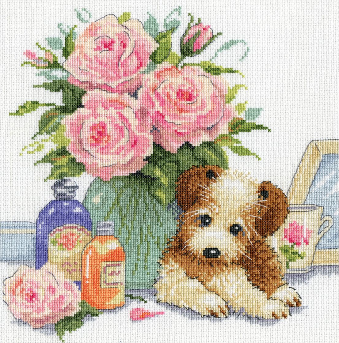 Puppy W/Roses