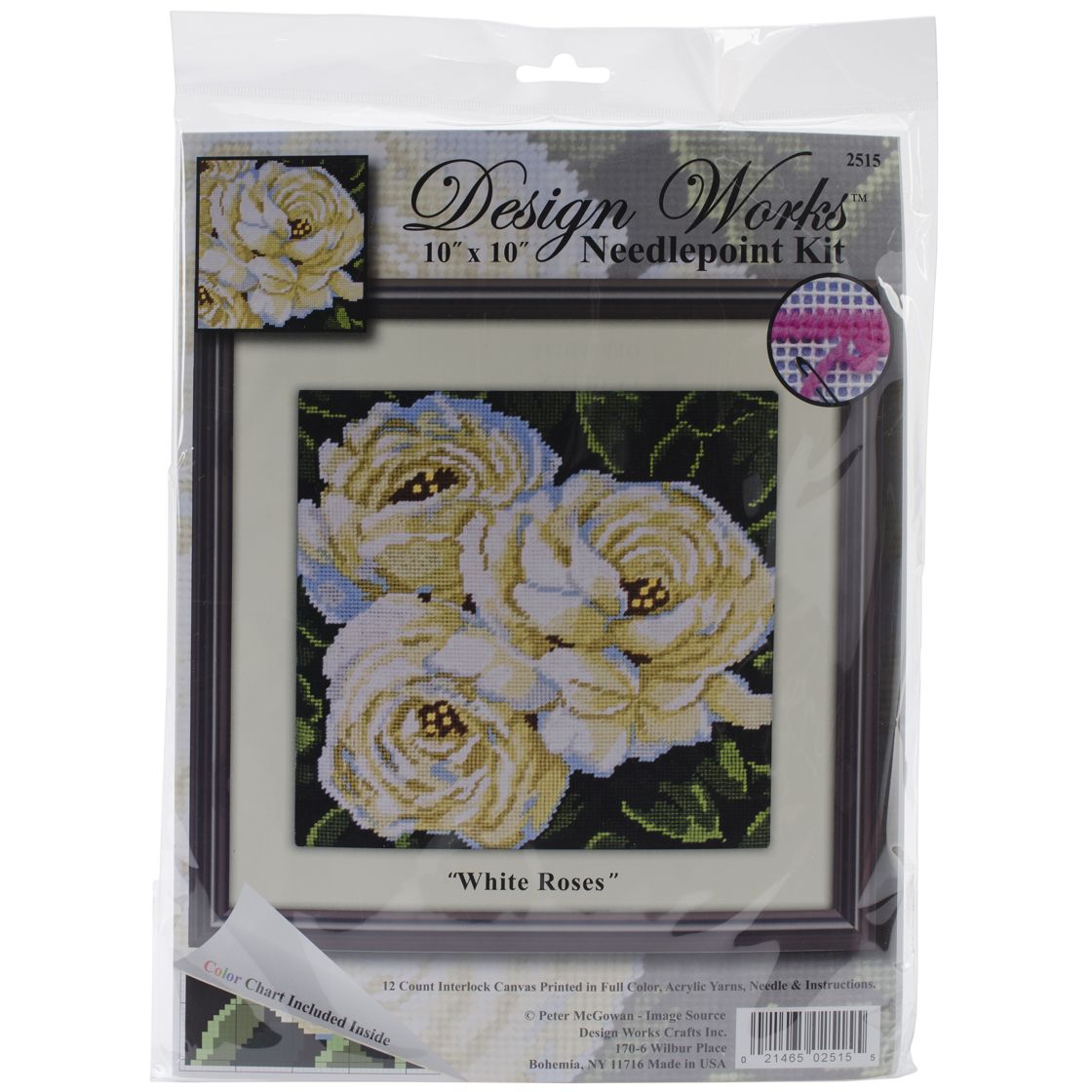 White Roses-Stitched In Yarn